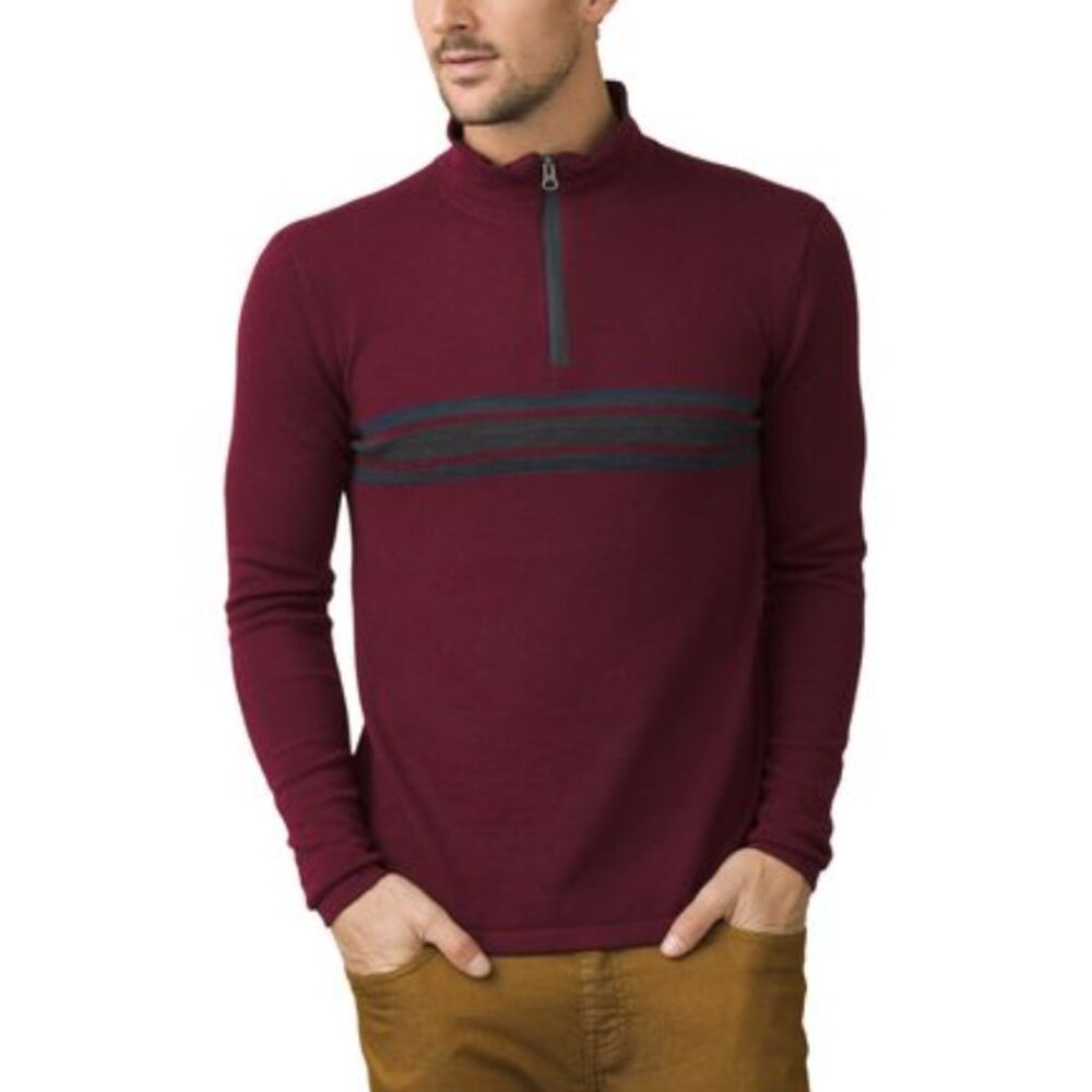 Prana Holberg Maroon Pullover 1/4 Zip Long Sleeve Sweater
